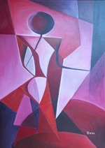 Schilderij van Harry Weimer genaamd Dame in het rood